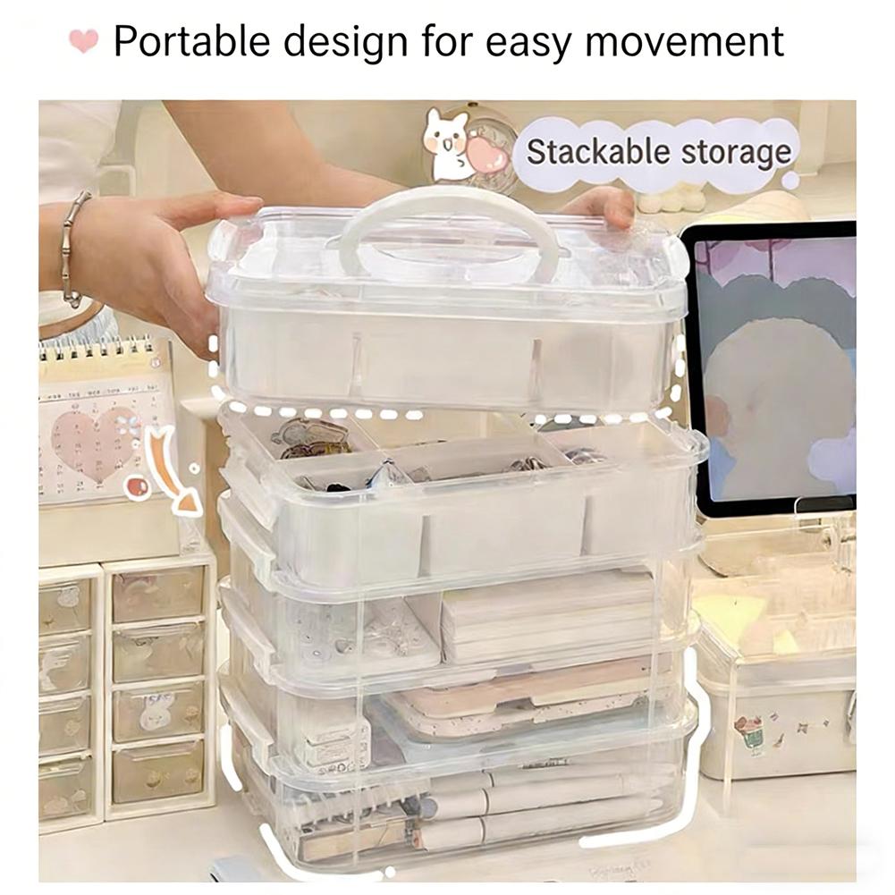 Extra Large 4-Tier Organizer Stackable Storage Box With Storage Drawers Organizer Handle Lid Case Box Clear With Storage Pl E6S9