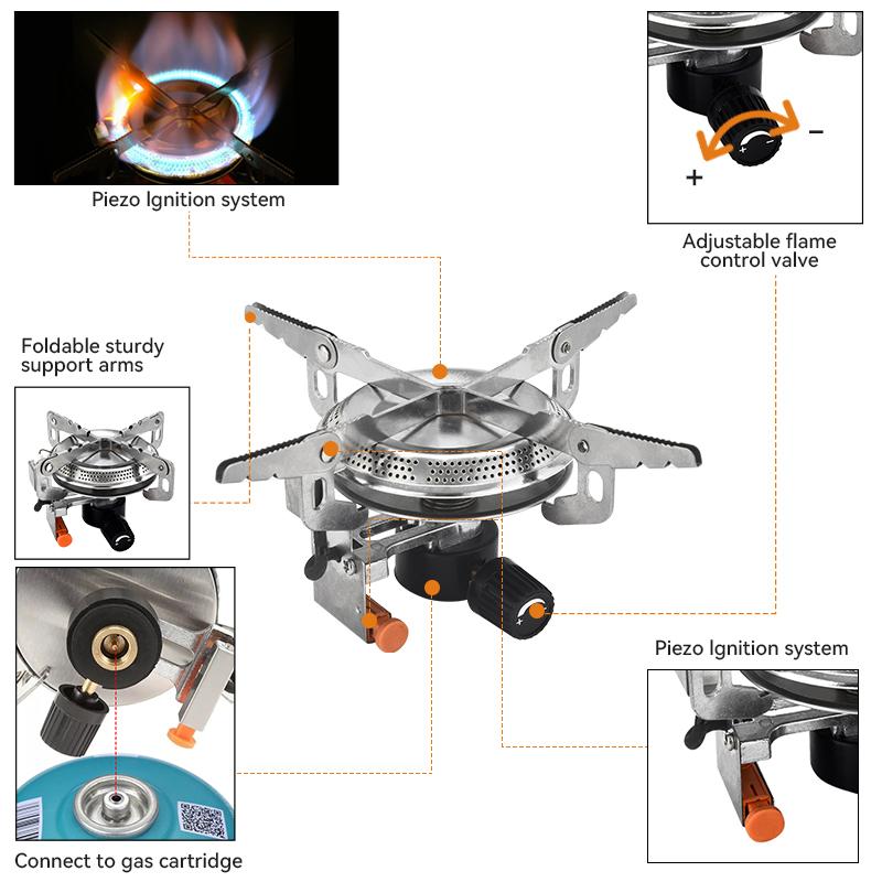Windproof Camping Gas Stove Foldable Backpack Electronic Stove Head Outdoor Cooking Picnic