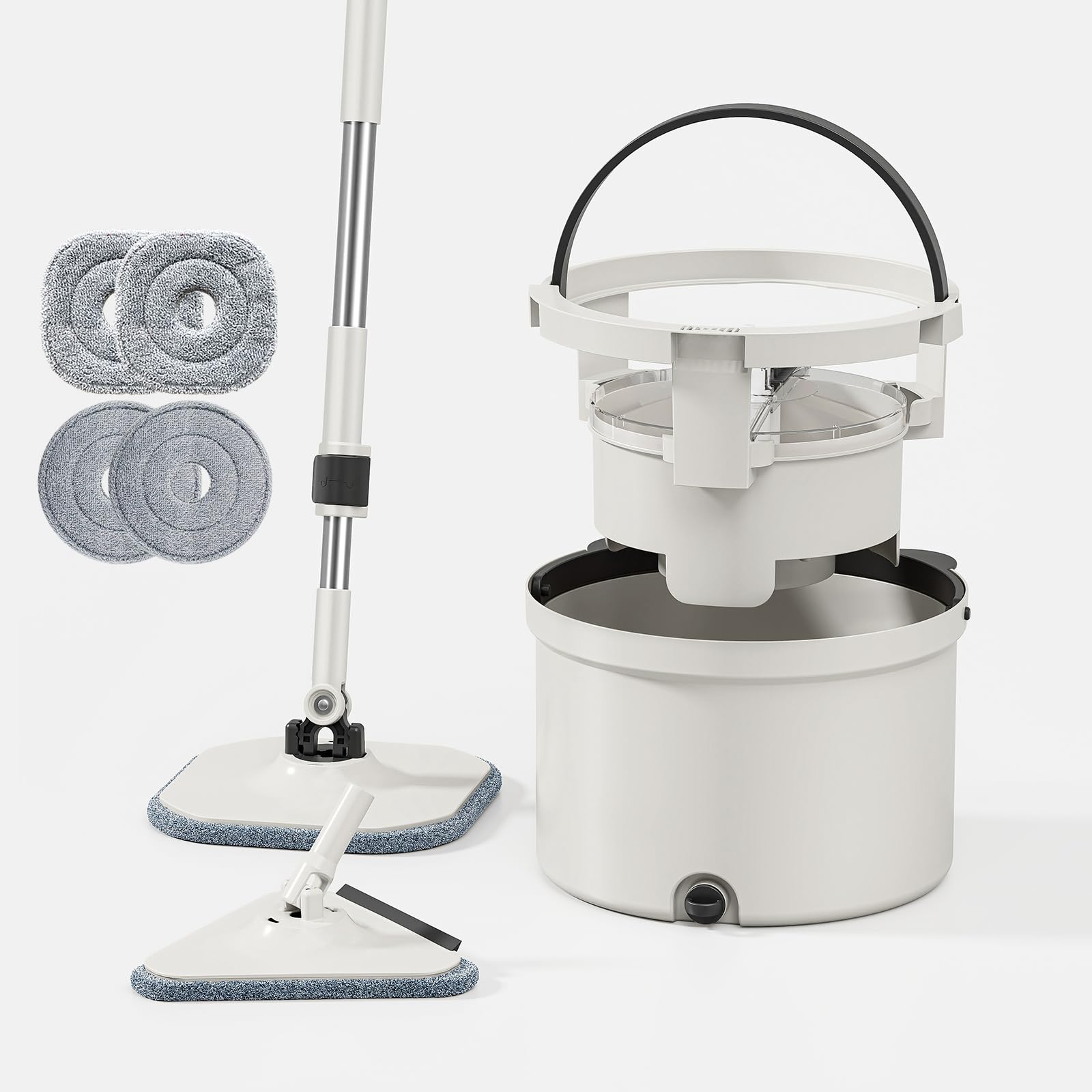 

HoMettler Rotating Mop, Water-Separating Mop, Wet/Dry Mopping, Water-Saving Design, Triangular Head with Squeegee, Lightweight, Gentle on Floors, Adju