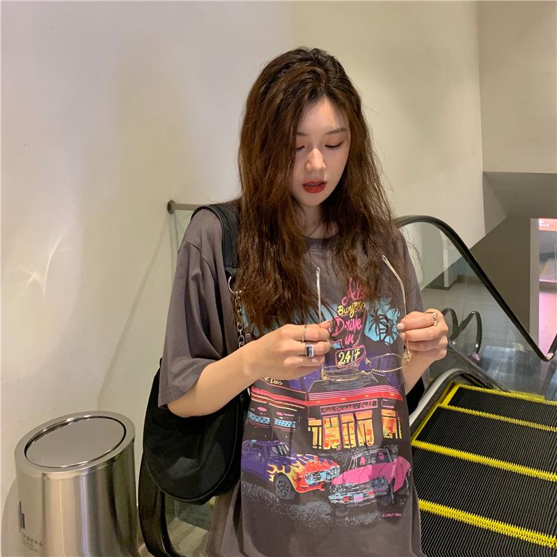 T-Shirt im koreanischen Stil mit Retro-Print, lockere Passform, kurze Ärmel für Damen - Übergröße, Frühjahr 2023