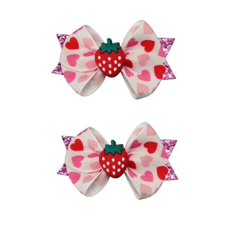 Valentine's Day Heart & Strawberry Bow Hair Clip
