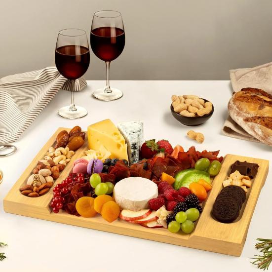 Tábua de corte de bambu tábua de charcutaria com ranhuras design tábua de queijo bandeja de servir comida para cozinha doméstica