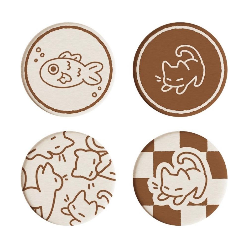 

Round Cartoon Cat Cup Mat Heat Resistant Cup Mat Creative Tableware Mat Coffee Mug 4 Pieces