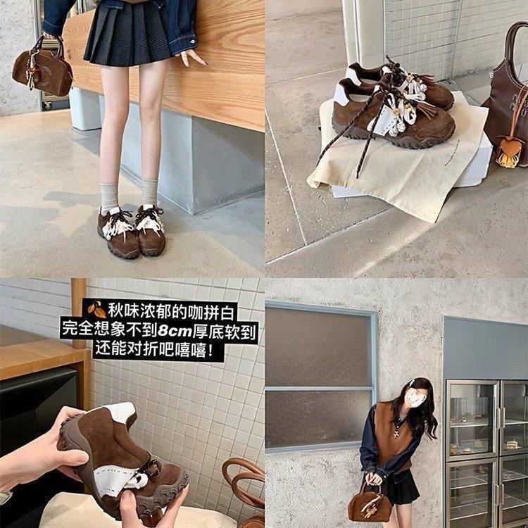 Sneakers Women~ 8cm Inner Height Increase Crescent Thick-soled Mandarin Duck Shoelaces Sports and Leisure Shoes Women's 2025 Autumn German Trainin