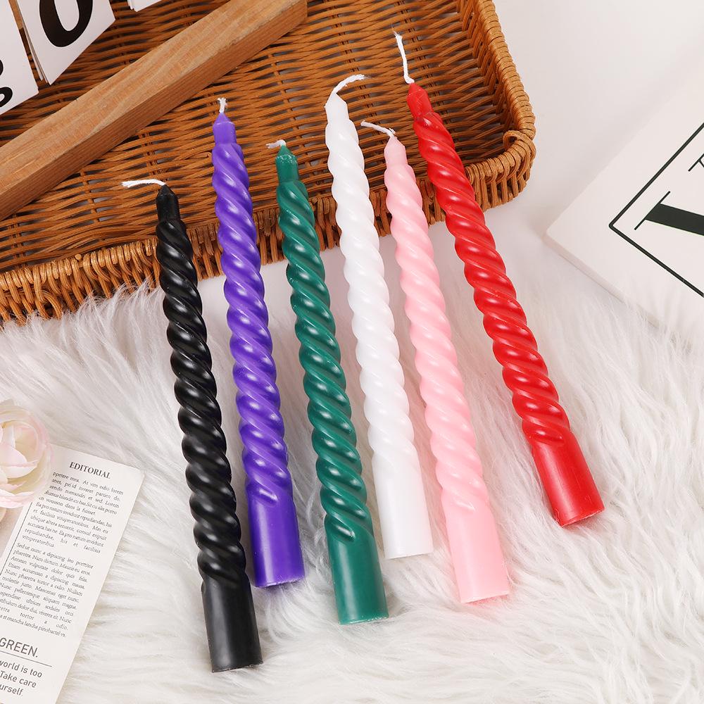 European Colored Thread Long Stem Smokeless Spiral Candles for Romantic Weddings and Classic Home Use.