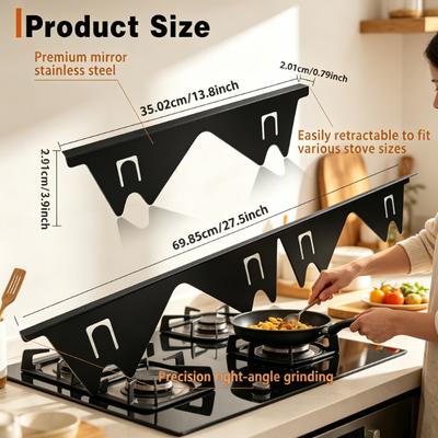 Stainless Steel Stove Gap Cover 1-2 Pairs Adjustable Heat Resistant Easy Clean Silver for Kitchen Counter Gap Filler