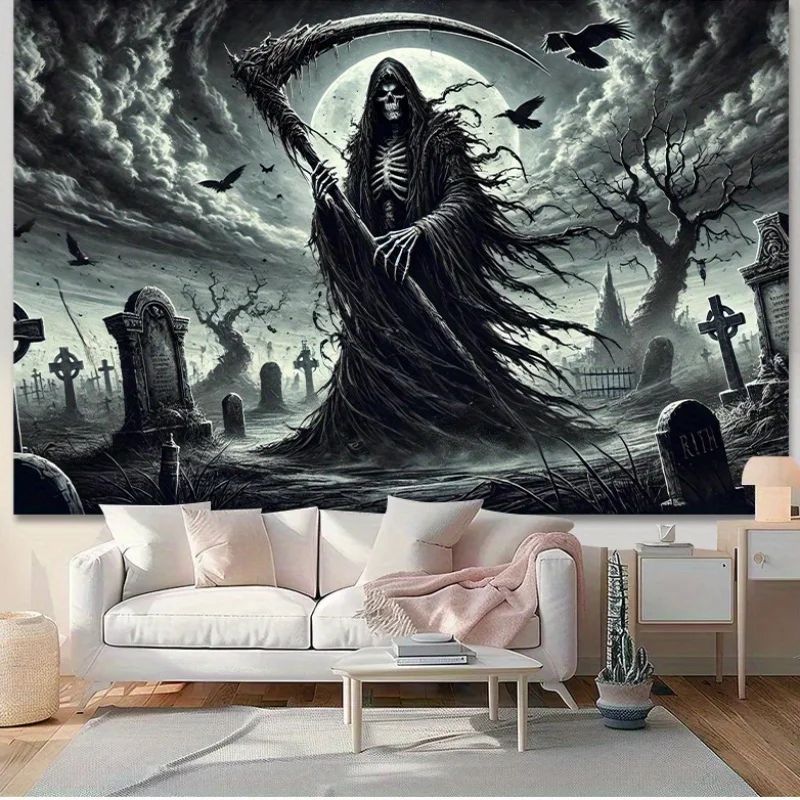 Grim Reaper tapestry creepy cemetery scene 75x100 чёрный