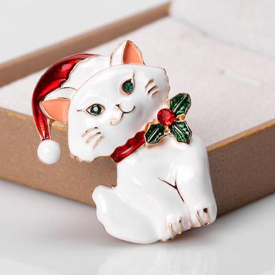 New Korean Retro Cute Christmas Cat Brooch with Personalized Animal Chest Flower