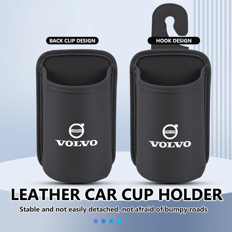 fqshd6 Leather Car Seat Cup Holder Hang Drink Storage Box Accessorie For Volvo V60 V90 S60 S80 S90 C30 XC40 XC60 XC70 XC90 V40