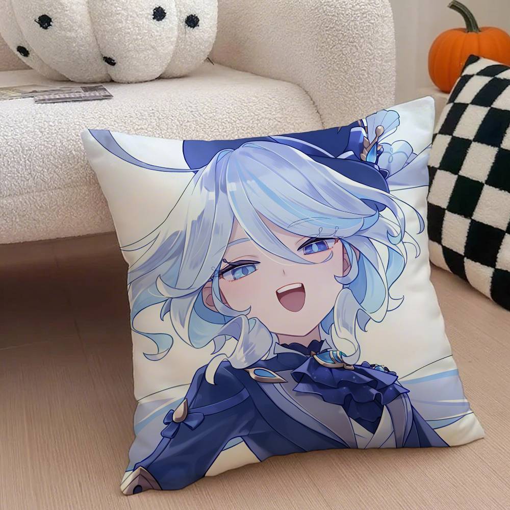 Genshin Impact Furina Anime Pillow Case Anti-dustmite Pillowcase Invisible Zipper Silky Short Plush Sofa Cushion Cover