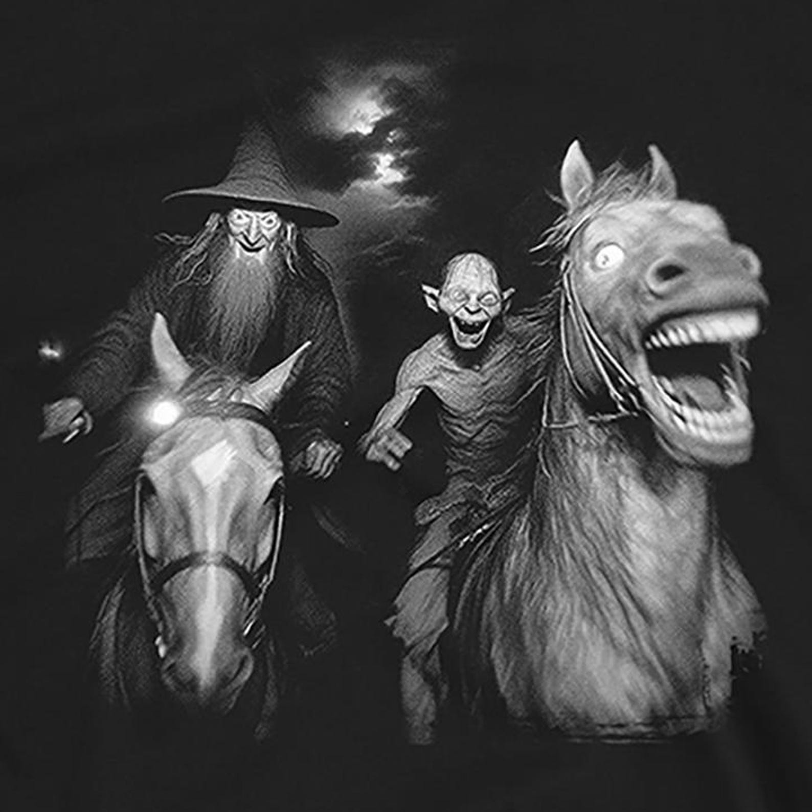 Midnight Ride with Wizard and Goblin Funny Tee 3XL