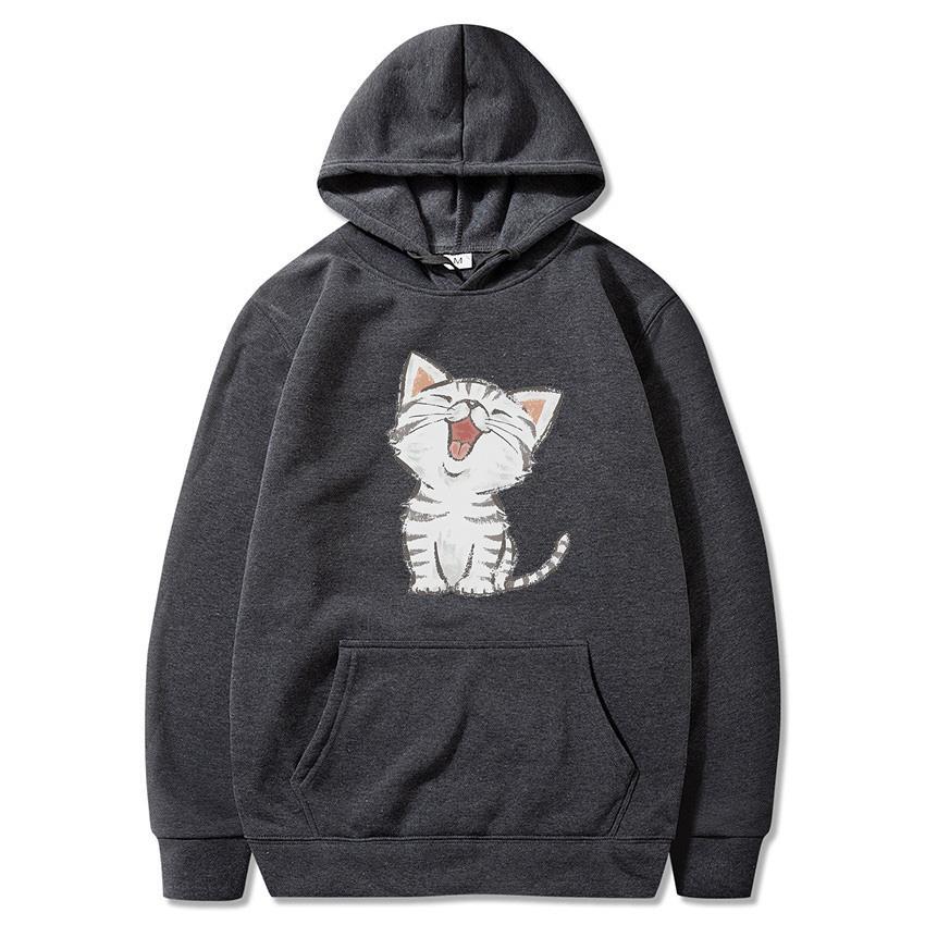 Autumn Winter Solid Color Cat Classic Hoodie Men's Daily Casual Harajuku Hoodie Y2K Street Wear Warm Hoodie