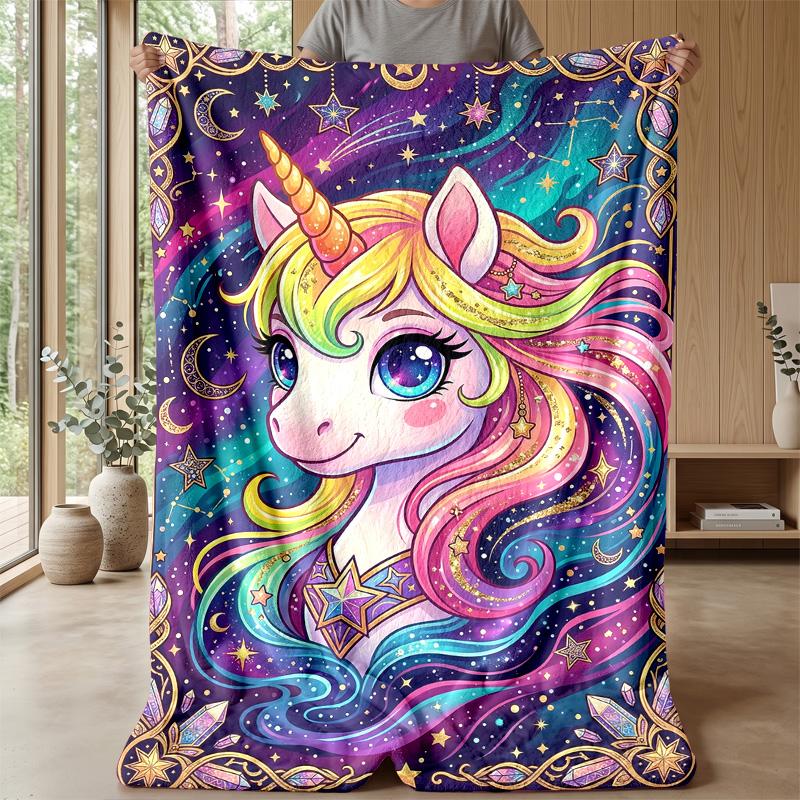 Celestial Unicorn Moon blanket Personalized Name Flannel Blanket Soft Cozy Plush Throw for Sofa Bed Lightweight Home Decor