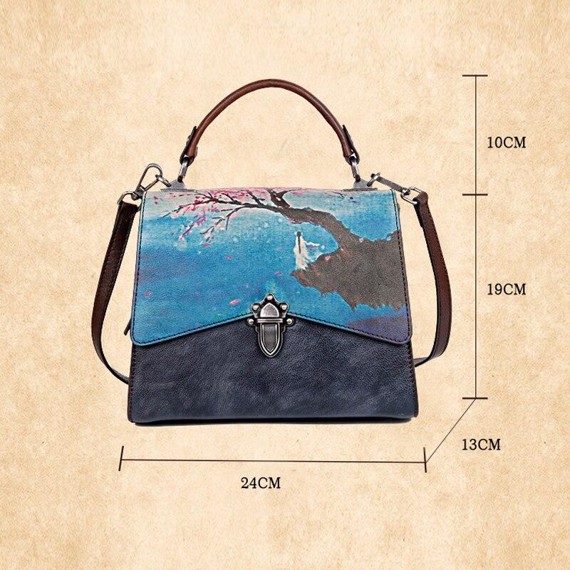 Johnature Vintage Genuine Leather Landscape Print Flap Bags For Women Retro Handbag Cowhide Shoulder & Crossbody Bags