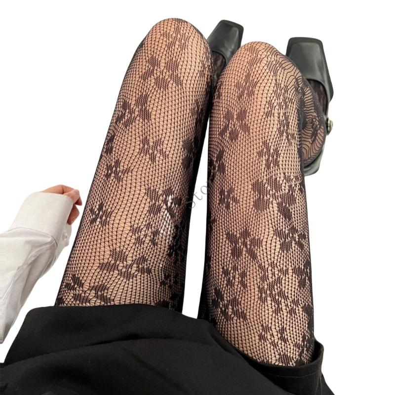 Women'S Vintage Small Flower Patterned Tights High Waist Multicolor Mesh Pantyhose Floral Stockings Hosiery