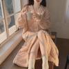 V-Neck Sunflower Nightgown Pajamas for Women - Cozy Autumn/Winter Coral Fleece, Thick, Large Sizes, Versatile Indoor/Outdoor Wear.