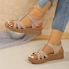 Fashion Fashion Cross Strap Open Toe Sandals Women New Buckle Med Heel Wedge Sandals Female Summer Non-Slip Pu Leather Sandalias Mujer