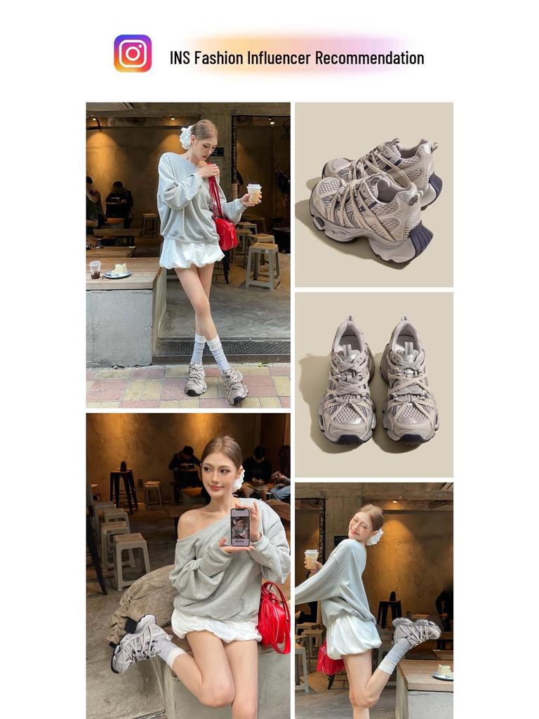 Women's Mesh Breathable 9cm Platform Dad Shoes - 2025 Korean Retro Light Luxury Style