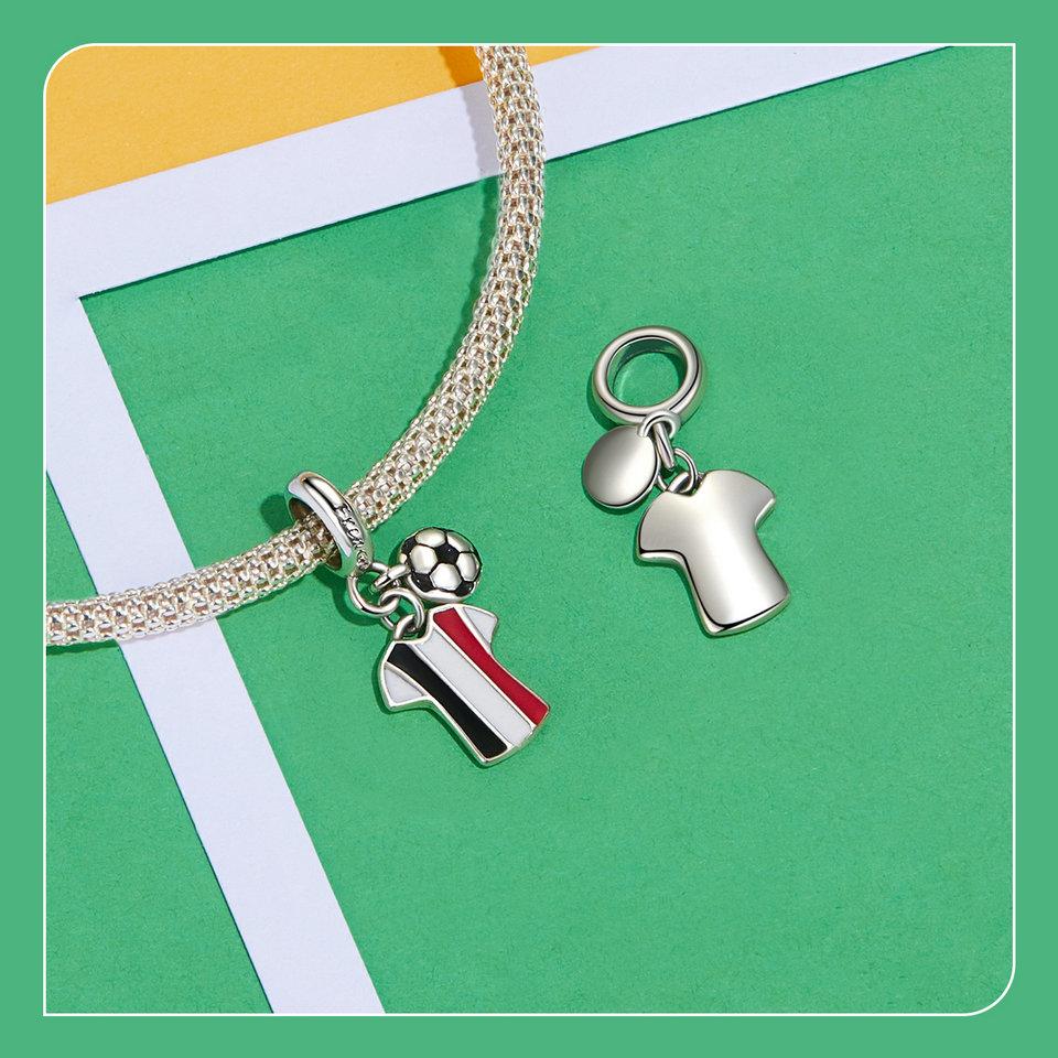 WOSTU 2024 925 Sterling Silver Football Love Sport Charm Beads Fit Women Bracelet & Necklaces Jewelry Soccer Beads