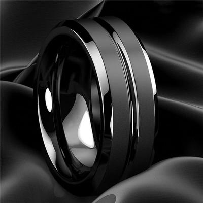 Mode 8mm Herrenringe Schwarze Rille Matt Edelstahlringe für Männer Hochzeit Verlobungsschmuck Jubiläum Geburtstagsgeschenke