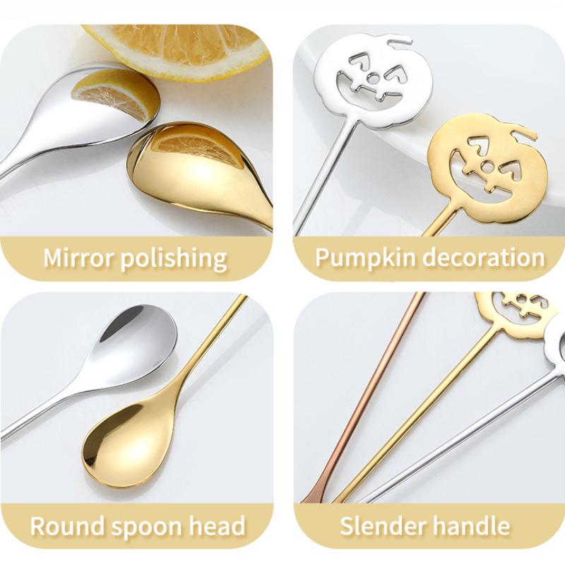 Cuillère à café citrouille mignonne en acier inoxydable Mini cuillère à dessert thé dorée Créative Spoons Thème Fête Halloween Ustensiles de cuisine