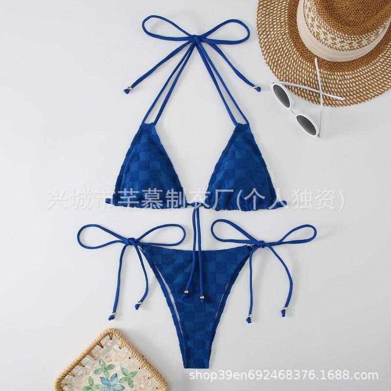 Split Bikini Swimsuit Female Style Hanging Neck Strap Tight Back Solid Color Women's
