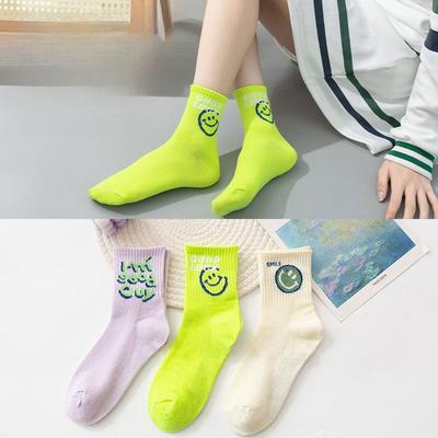 10 Paar Dames Herfst en Winter Persoonlijkheid Letter Smiley Gezicht Sport Kniekousen