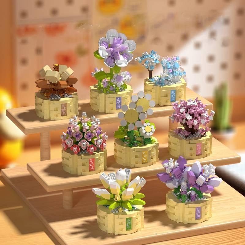 Flower Puzzle Potted Building Block Model Toy Children Jigsaw Decoration Plant