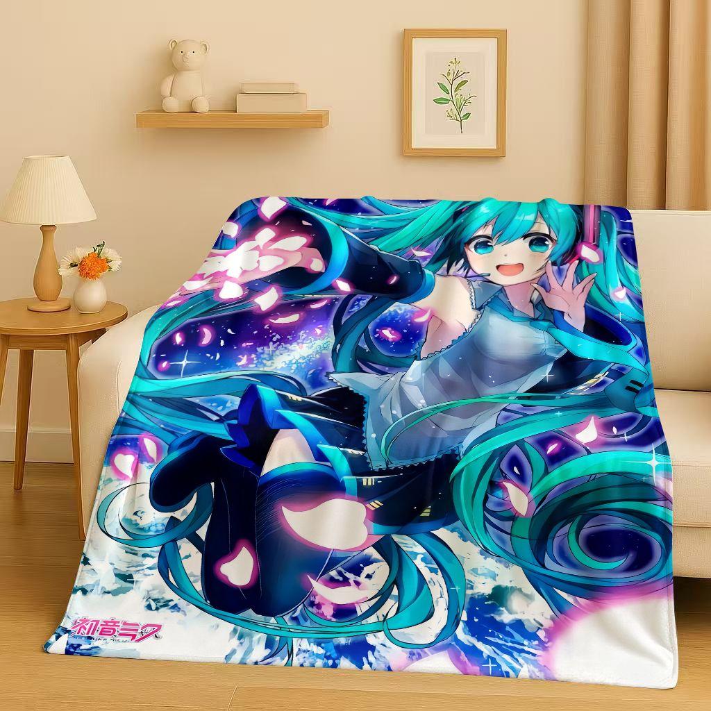 Manta de Franela Kawaii 3D de M MIKU, Dibujo Animado Musical para Niña, Manta de Felpa Ultra Suave y Cálida para Hogar, Dormitorio, Cama, Sofá, Regalo para Niños