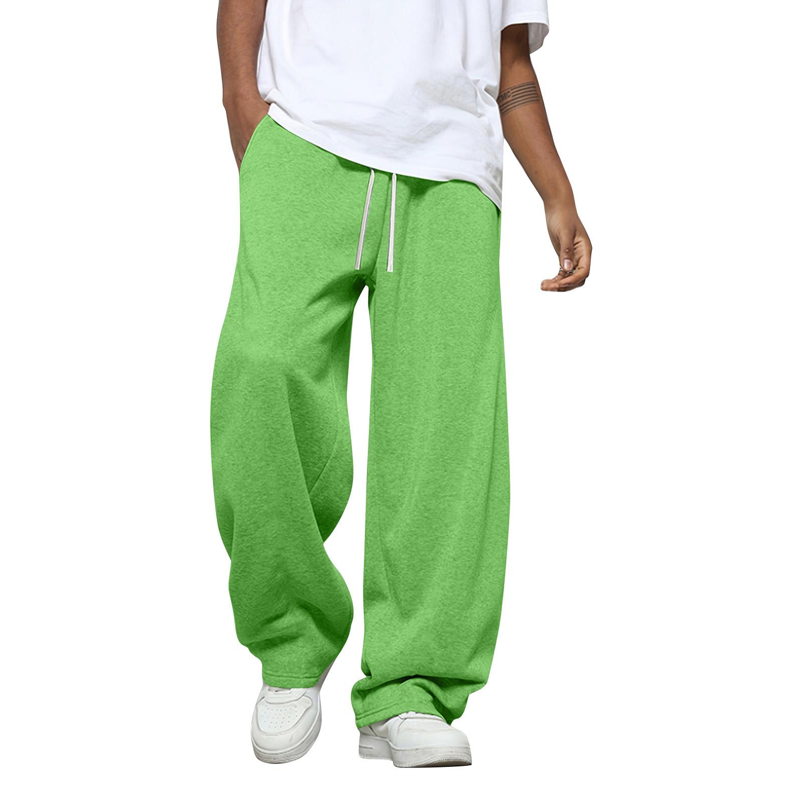 Gouhuo Heren Effen Kleur Losse Wijde Pijp Joggingbroek Heren Casual Mode Joggingbroek M groen