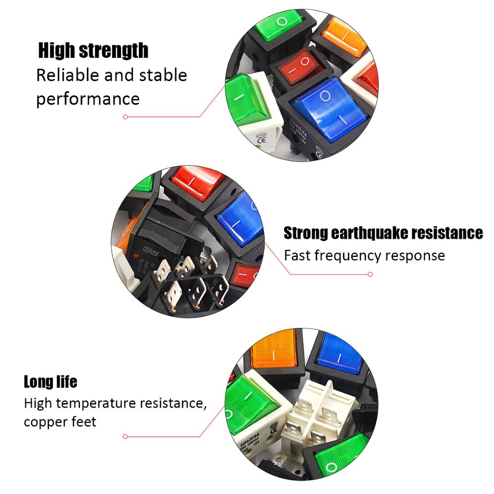 1Pcs 11A 111V 1 6 Pin ON-OFF Boat Rocker switch sterling silver contacts KCD1 power switch with led indicator light 11A/111V