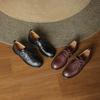 Krazing Pot Cow Skin Autumn Winter Brogues Shoes Lace Up Low Heels Size 42 Round Toe Oxford Shoes Deep Mouth Pumps