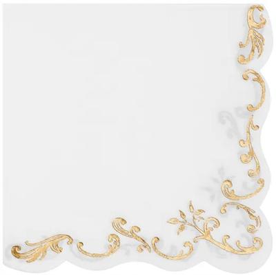 White Napkins Gold Ornament Communion Christening Birthdays Wedding 33X33Cm 12Pcs