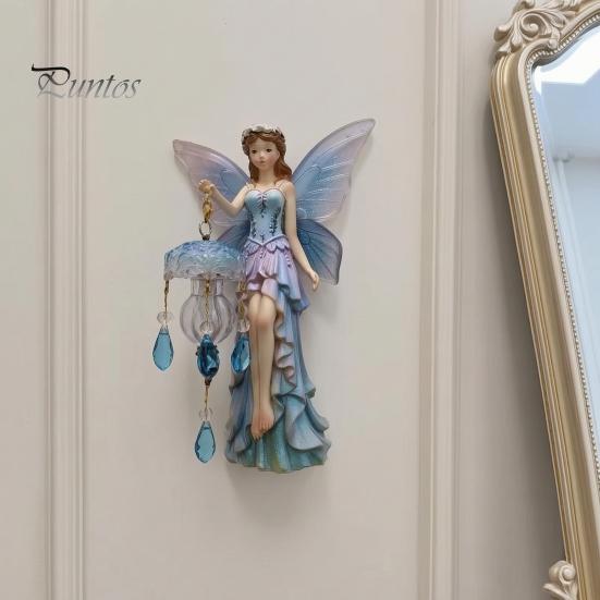 Boho Country Style Home Decorations Fairy Wall Lamp, Resin Sconce with Warm LED Glow for Bedroom Unique Crafts Living Room Room, Vintage Rustic