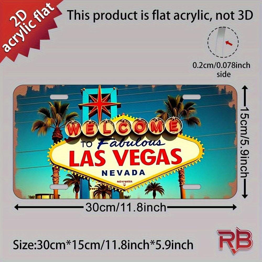 D Flat pc Welcome to Beautiful Las Vegas Nevada Acrylic License Plate Sign Vintage Style with Palm Trees and Neon Lights 30x30cm(11.8x11.8inch)
