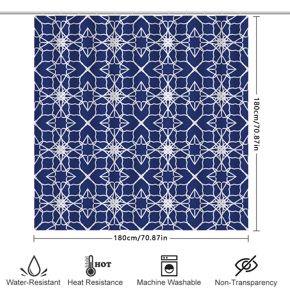 Blue White Geometric Pattern Bath Shower Curtain With Grommet Top For Home Decor In Bathroom Size: 72 X 84 Inches (183X213Cm)