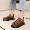 Johnature Vintage Flat Platform Shoes Women Handmade Round Toe Solid Color Comfortable Thick Sole Slip-on Shoes