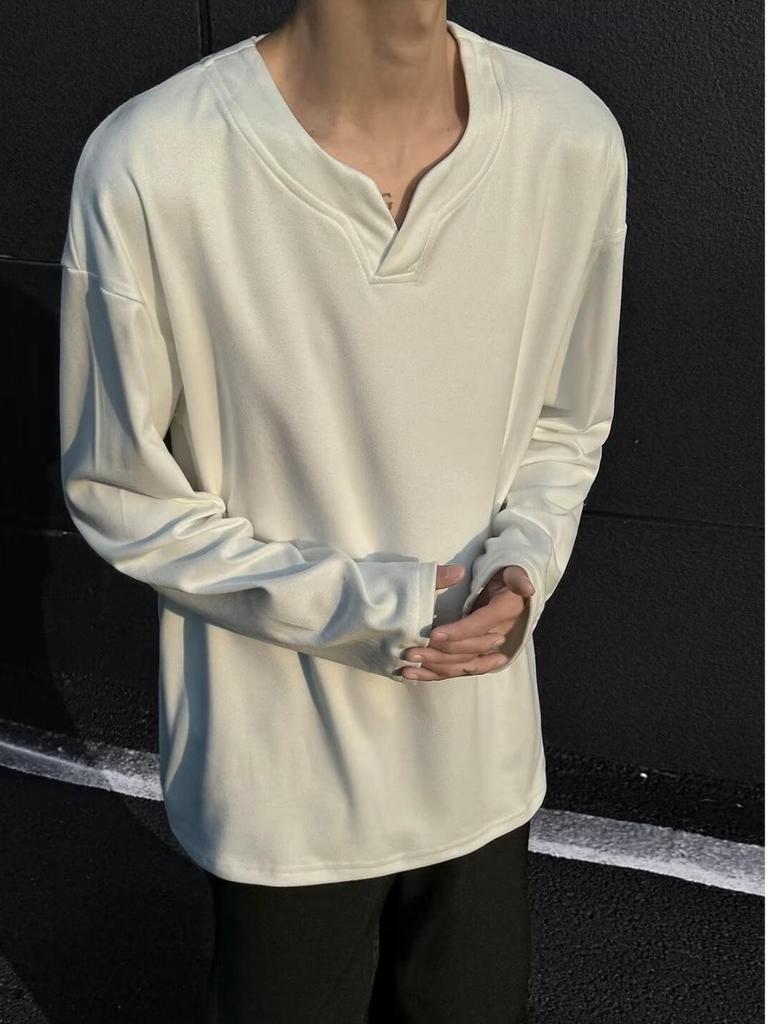 Unisex Solid V-Neck Knitwear: Korean Style Versatile Casual Top