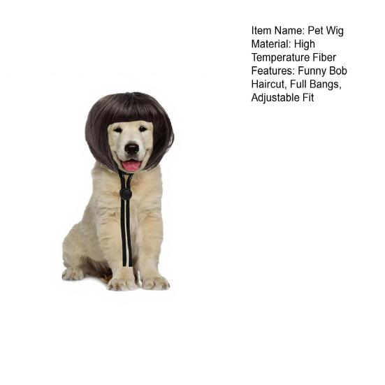Bob Haircut Pet Wig Funny Full Bangs Dog Wig Trimmable Short Cat Wig with Adjustable Strap Costume Accessory for Parties And Cosplay