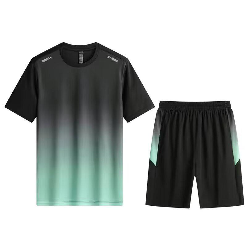 Men's Quick-Dry Sports Set: Short Sleeve & Shorts for Running, Basketball, Fitness, and Casual Outdoor Activities.