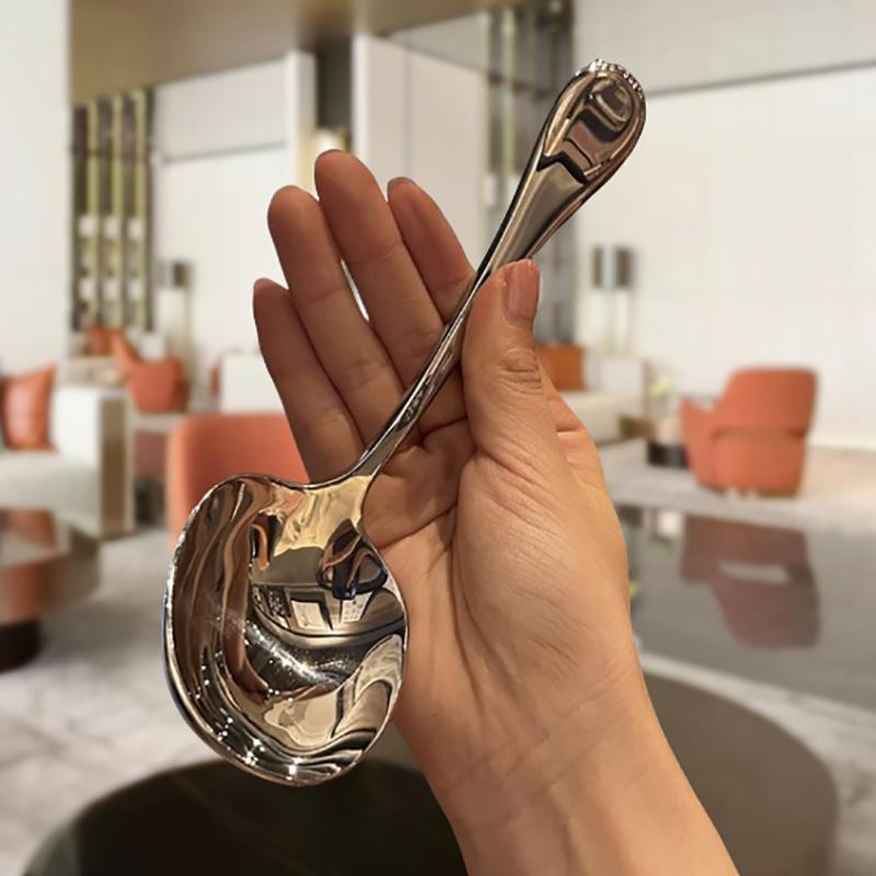 Stainless Steel Round Spoon Net Red Golden Dinner Long Handle Stirring Dessert Spoons For Kitchen Accessories Gadgets