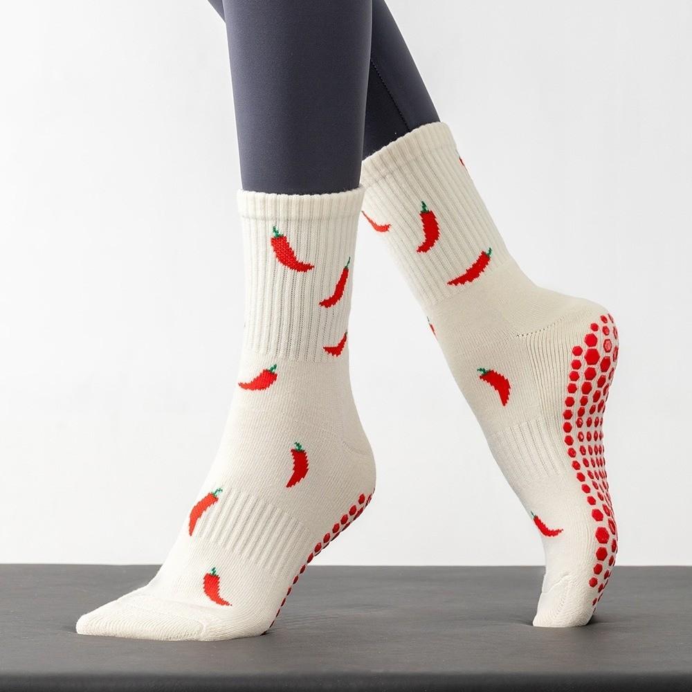 Non-Slip Yoga Socks Breathable Cuffed Mid Tube Socks Professional Floor Socks for Women