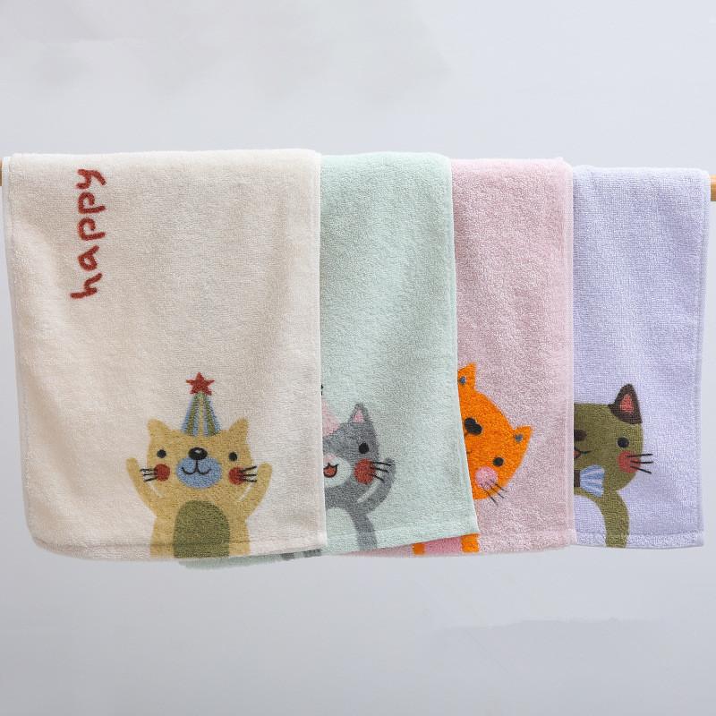1Pc 25x50cm 100% Cotton Cartoon Lovely Cat Printed Children Kids Baby Gift Home Bathroom Hand Face Towel