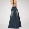 Women's Washed Fishtail Denim Skirt: Distressed High-Waist, Split Design, Raw Edge, Slimming, Long Skirt (2026 New).