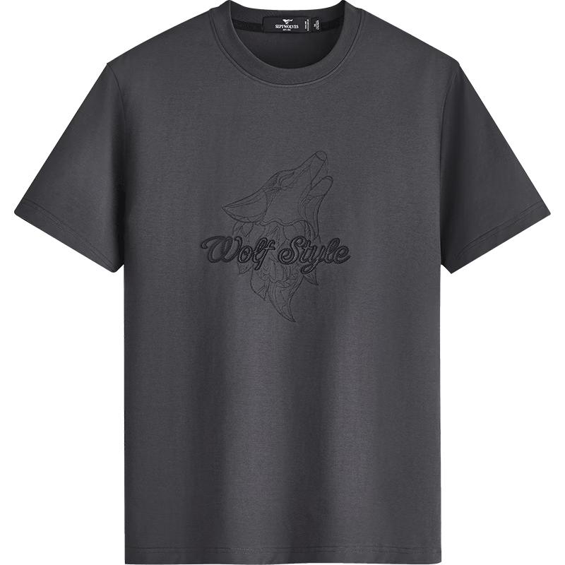 Qipilang Men s 7A Anti-bacterial Cool-Feel Wolf Head Embroidered Short-Sleeve T-Shirt 180/96A черный серый