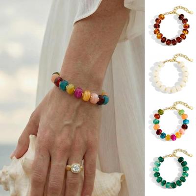 Pulsera de Mujer Estilo Bohemio Pulsera de Resina con Cuentas Multicapa Longitud Ajustable Pulsera Versátil Accesorio para la Muñeca