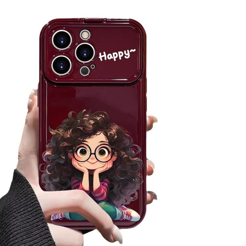 

Милый взрывной прически девочка шнурок, подходит для Apple 16 большое окно чехол для телефона 15pro, красный силиконовый 14 противоударный X iPhone 15 Pro Max