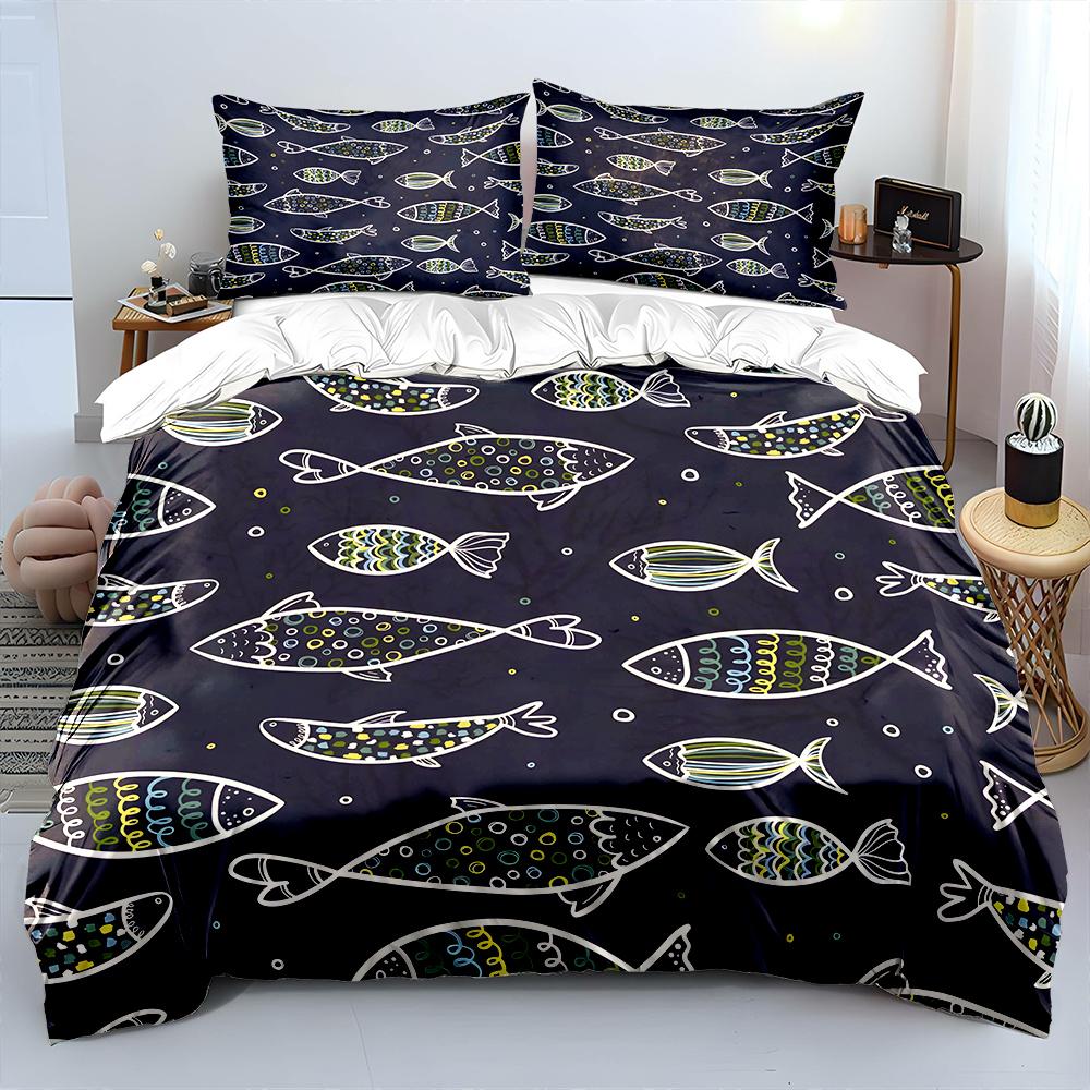 Set Copripiumino con Design di Pesci Colorati Fantasia Stampa Digitale Poliestere Biancheria da Letto con Chiusura a Zip Per Regali per Bambini
