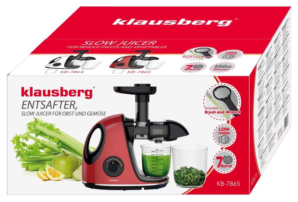 Slow juicer 150W for fruits and vegetables COLD PRESS KLAUSBERG KB-7865