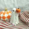 Cartoon Ghost Hold Pumpkin Sculpture Mini Resin Ghost Ornament Halloween Ghost Figurine  Desktop